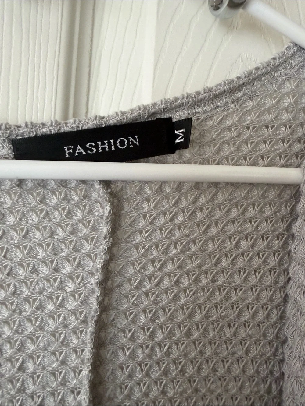 Light Gray Open-Front Waffle Knit Women's Cardigan